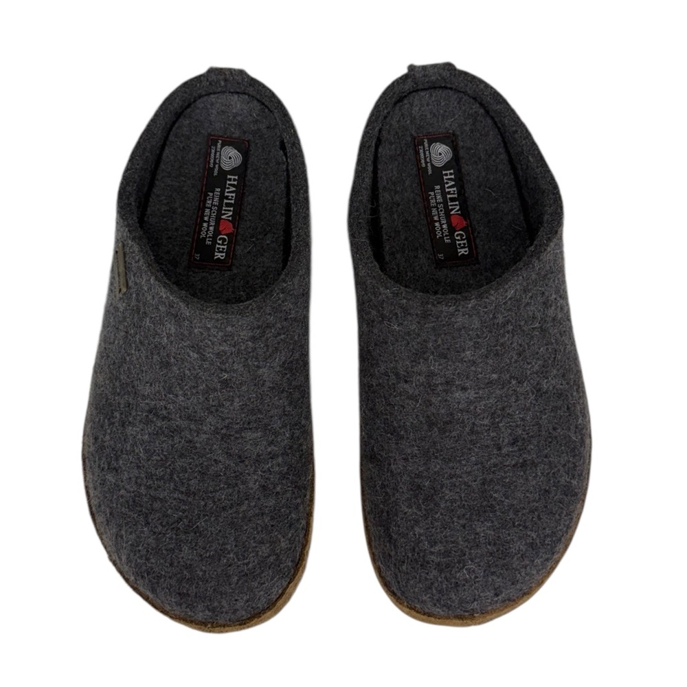 Haflinger Womens Sz 37 /US 6 Charcoal Gray Wool Clogs Slippers Suede Soles